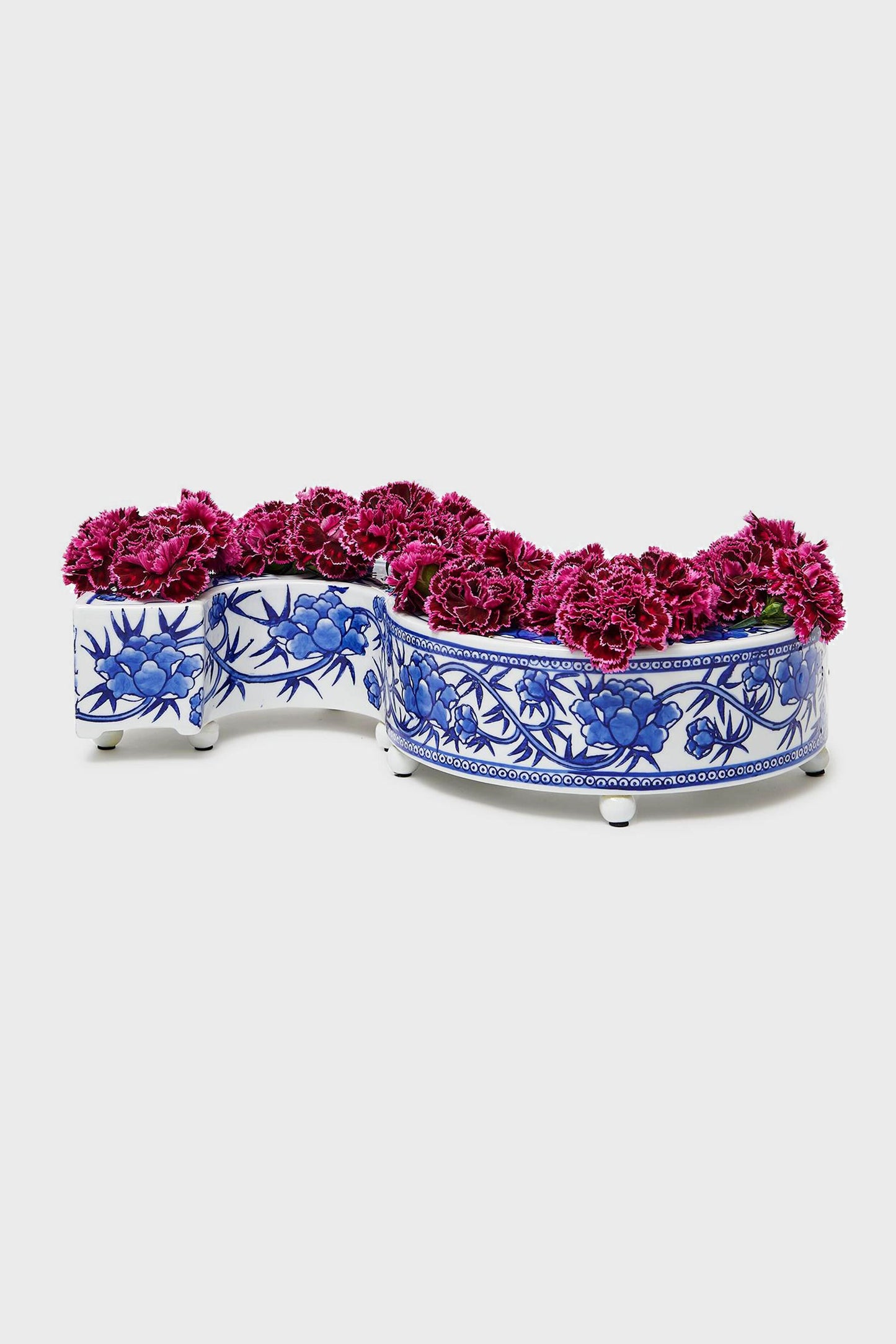Blue and White 3 Piece Hand-Painted Floral Arranger