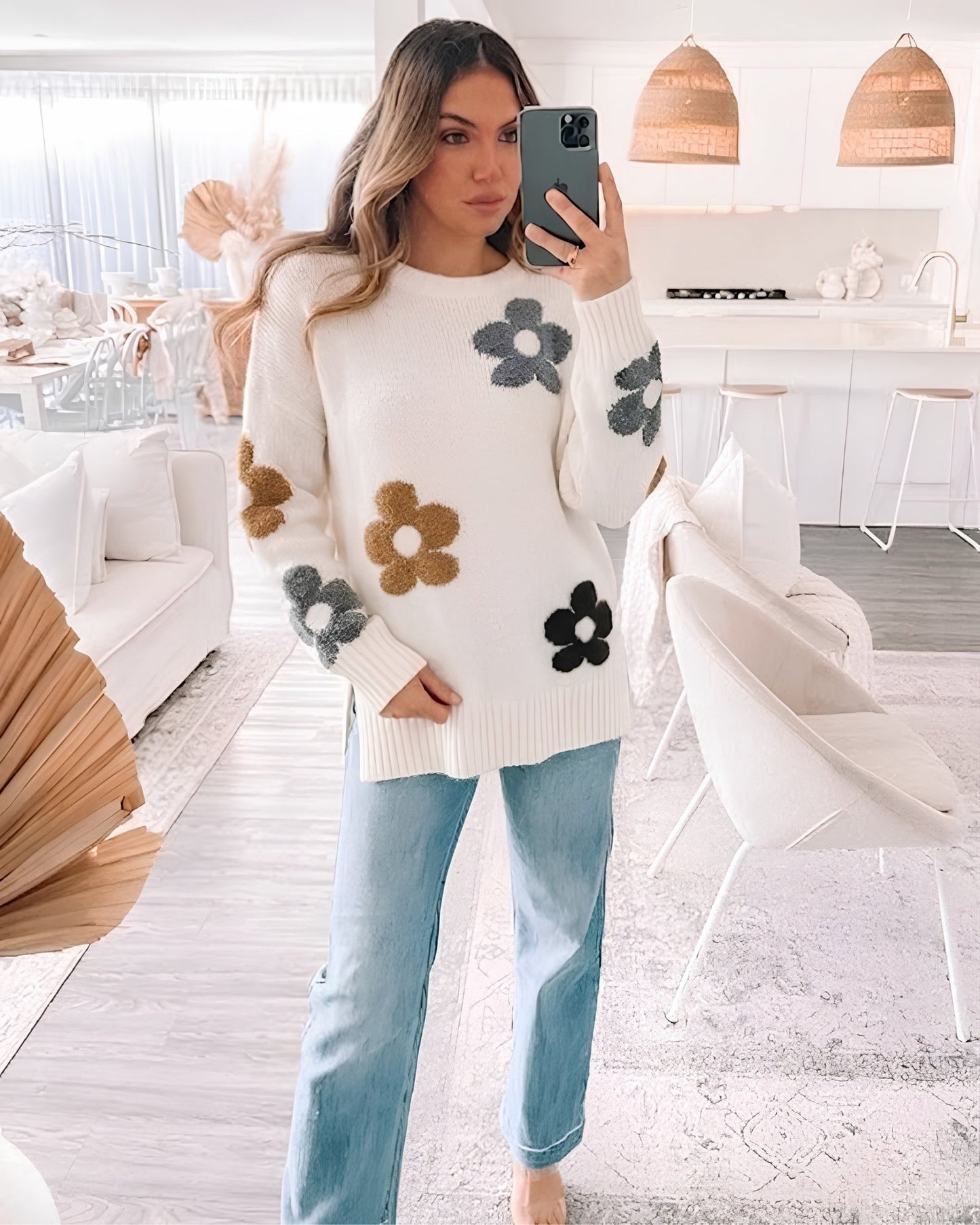 Novella Cream Floral Knit Jumper | Women's Floral Knit Jumper