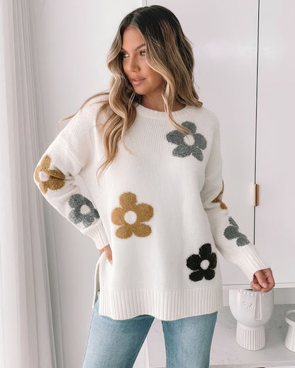Novella Cream Floral Knit Jumper | Women's Floral Knit Jumper