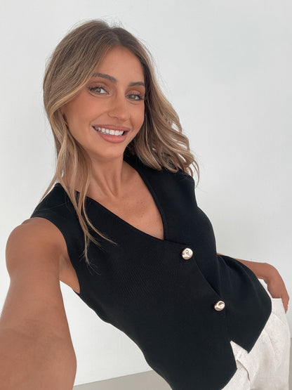 Odessa Black Knit Top | Women's Knit Vest Top