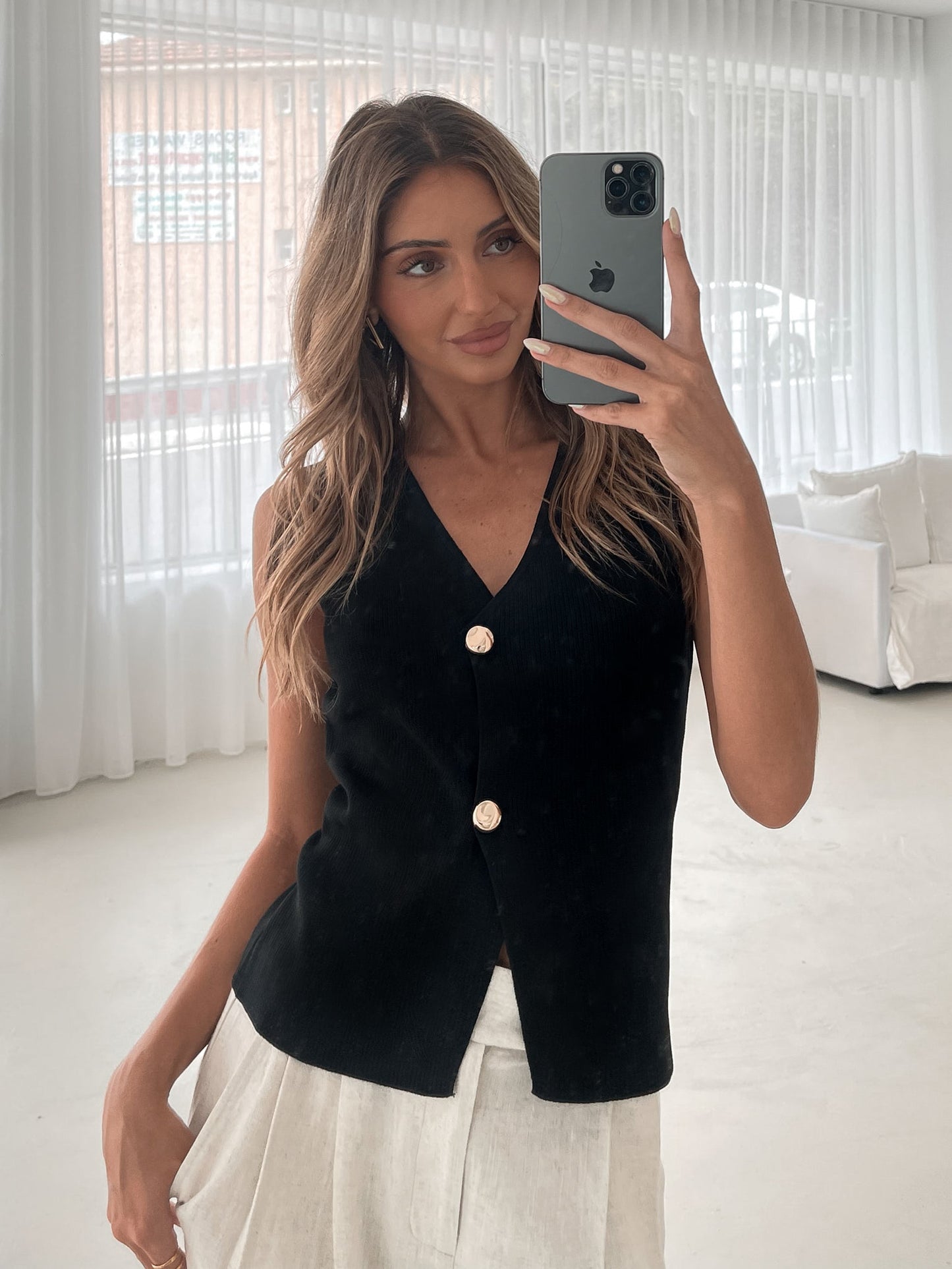 Odessa Black Knit Top | Women's Knit Vest Top