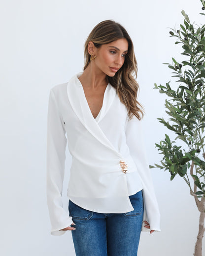 Odissa Top - White | Women's Long Sleeve Blouse