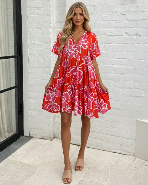 Ophelia Dress - Red Multi | Women's Floral Mini Dress