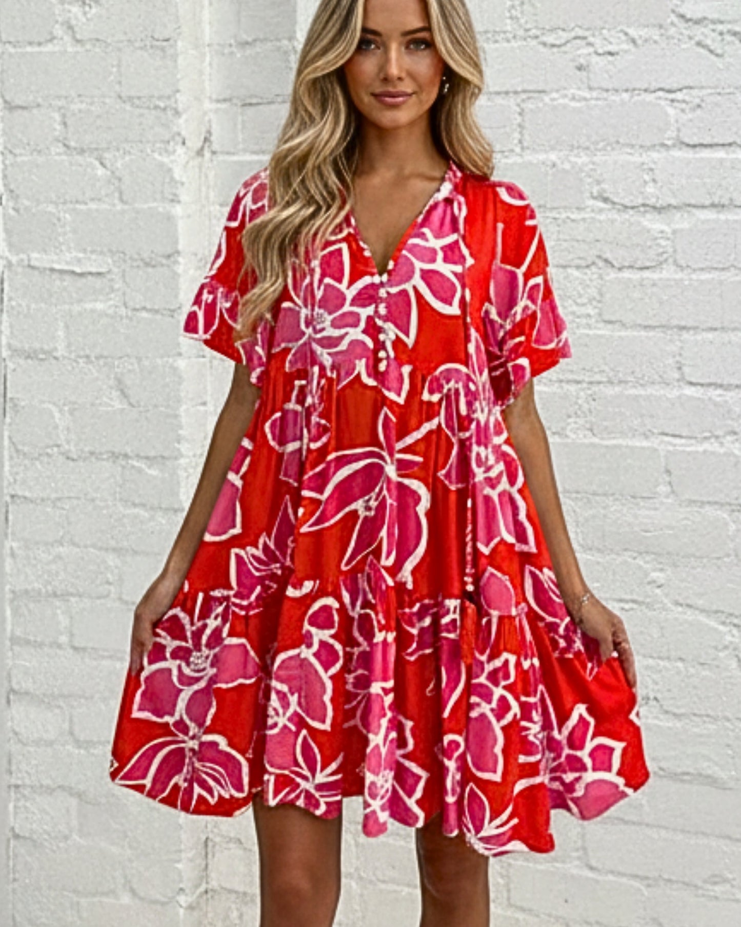 Ophelia Dress - Red Multi | Women's Floral Mini Dress