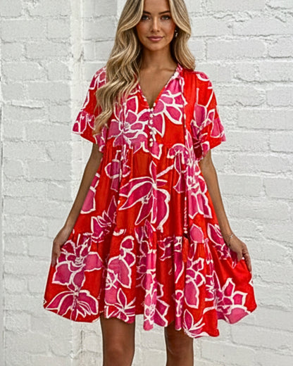 Ophelia Dress - Red Multi | Women's Floral Mini Dress