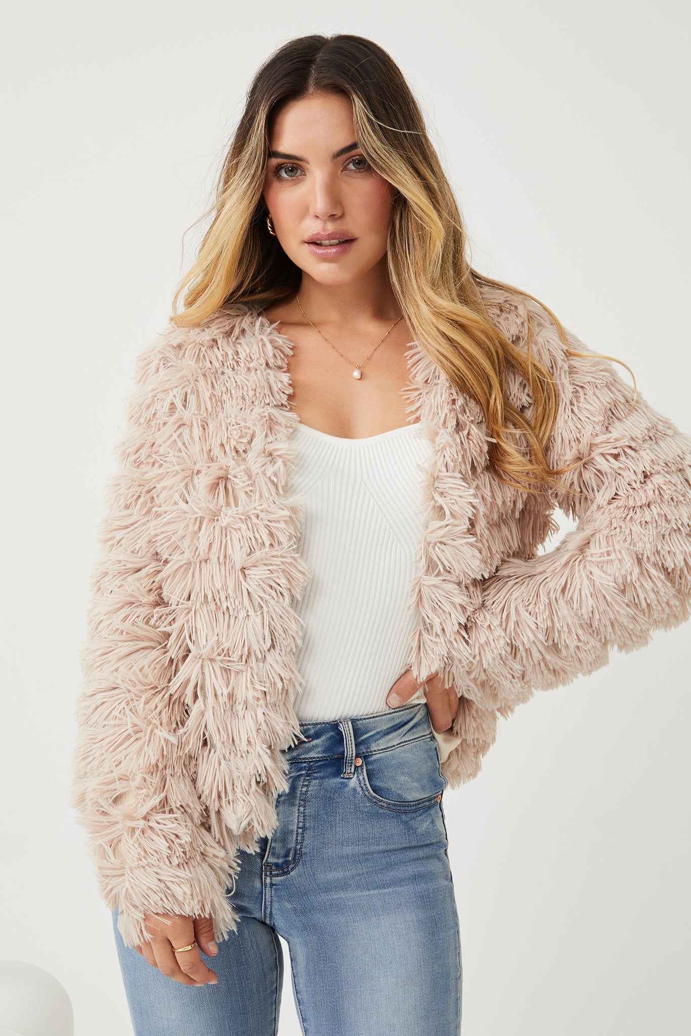 Ophelle Jacket - Beige | Women's Fluffy Teddy Coat