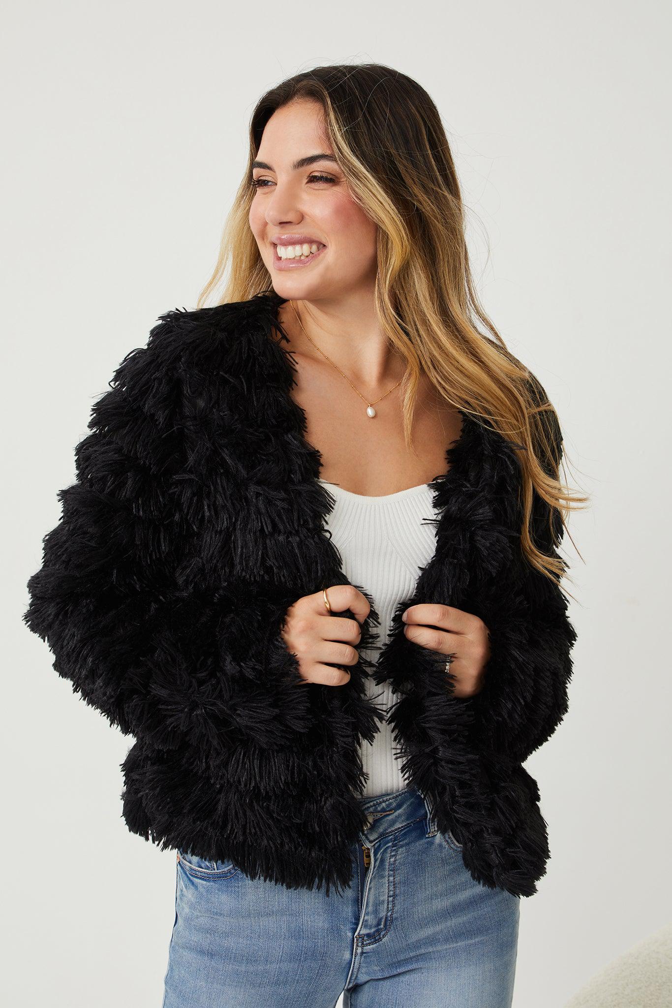 Ophelle Jacket - Black | Women's Fluffy Teddy Coat