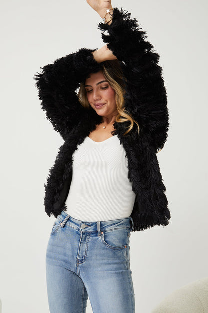 Ophelle Jacket - Black | Women's Fluffy Teddy Coat
