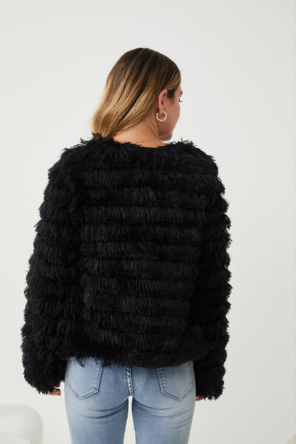 Ophelle Jacket - Black | Women's Fluffy Teddy Coat