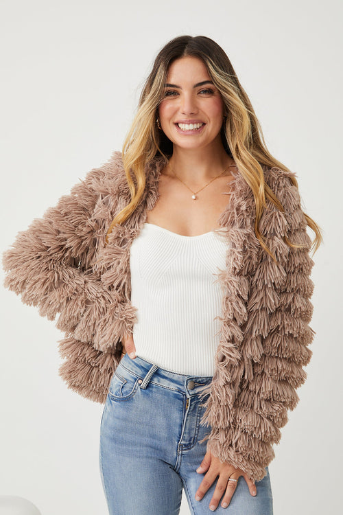 Ophelle Jacket - Mocha | Women's Fluffy Teddy Coat