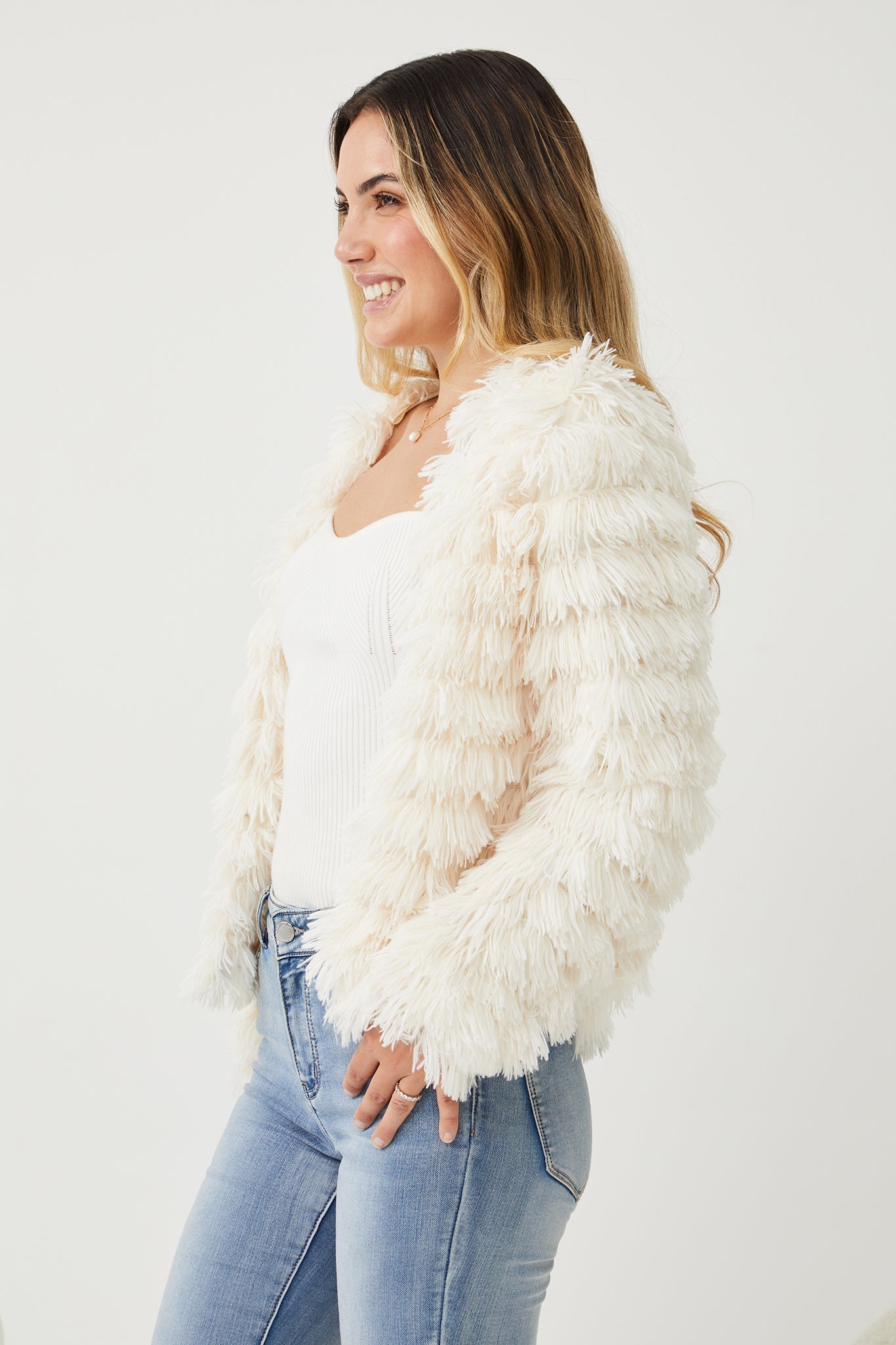 Ophelle Jacket - White | Women's Fluffy Teddy Coat