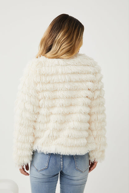Ophelle Jacket - White | Women's Fluffy Teddy Coat