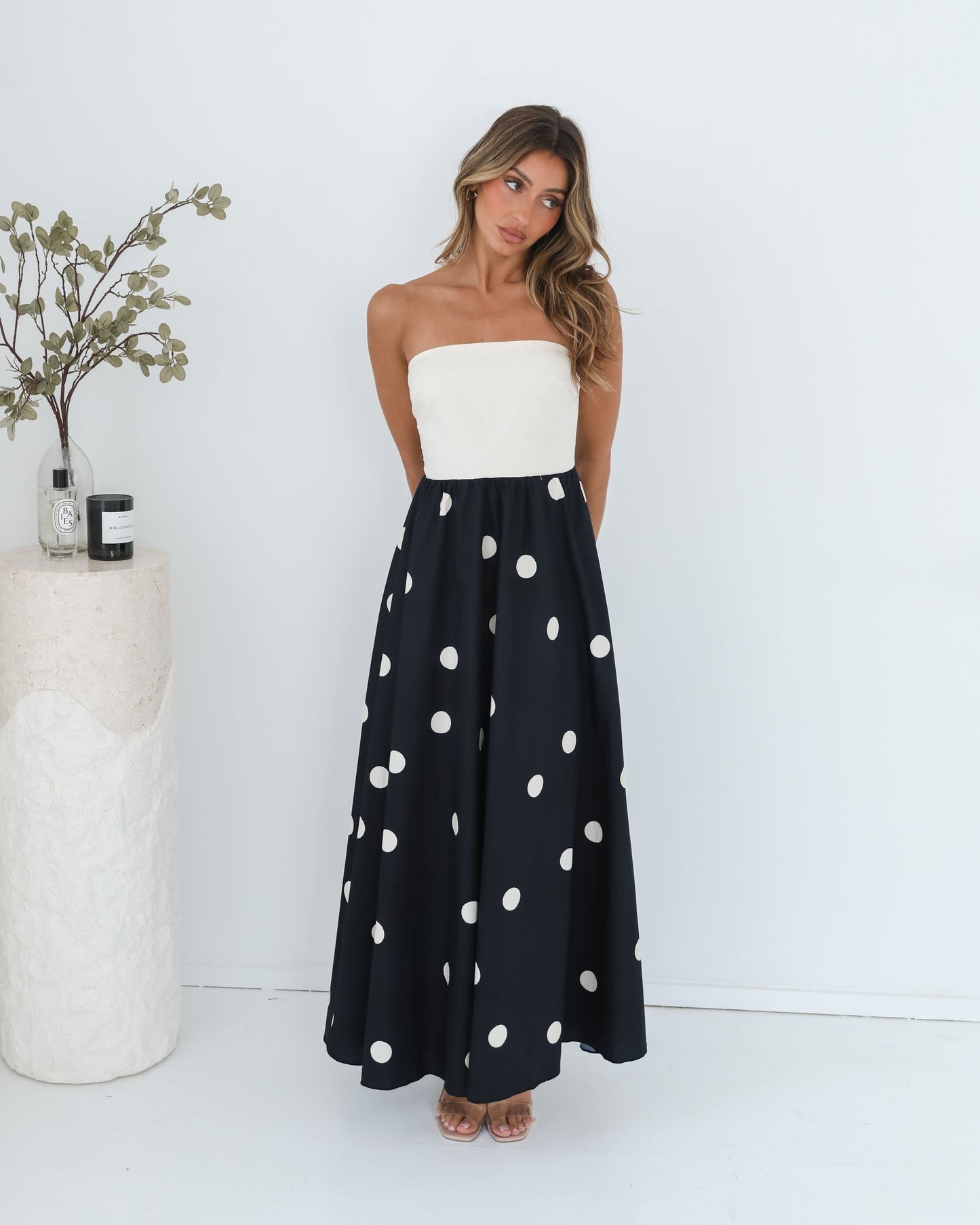 Orivelle Dress - Multi Spot | Women's Strapless Maxi Dress
