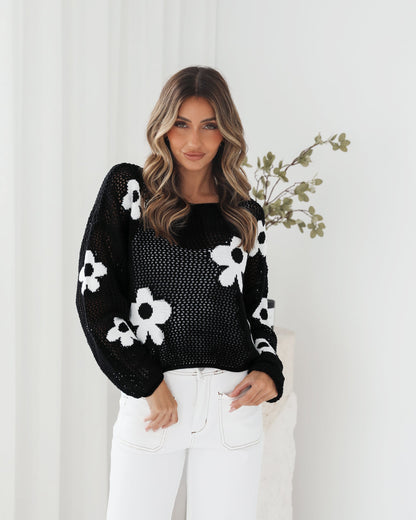 Pacino Knit Top - Black | Women's Crochet Knit Top
