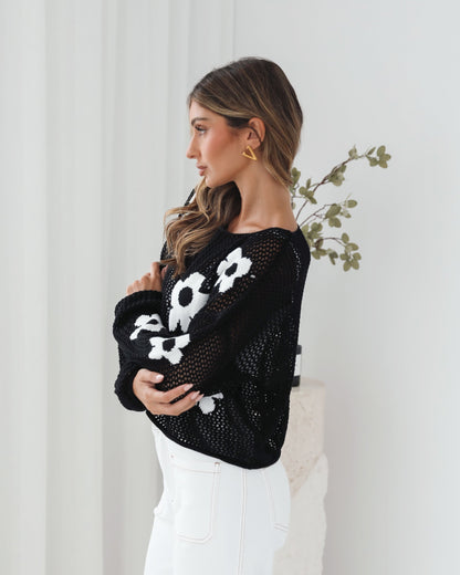 Pacino Knit Top - Black | Women's Crochet Knit Top