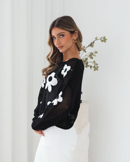 Pacino Knit Top - Black | Women's Crochet Knit Top