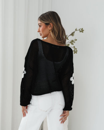 Pacino Knit Top - Black | Women's Crochet Knit Top
