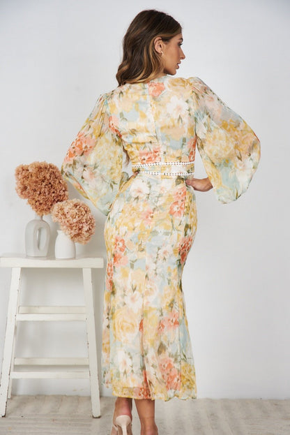 Pamelia Floral Print Dress | Women's Floral Bishop Sleeve Midi Dress