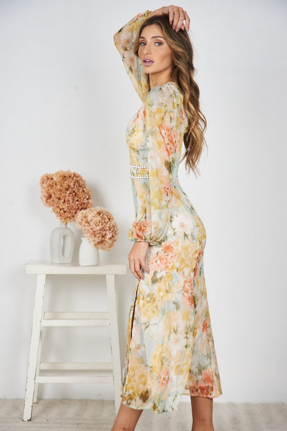 Pamelia Floral Print Dress | Women's Floral Bishop Sleeve Midi Dress