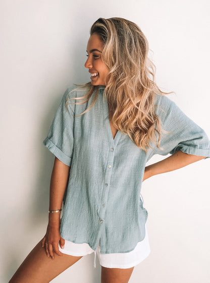 Fraise Top Faded Teal | Women's Relaxed Linen Blouse