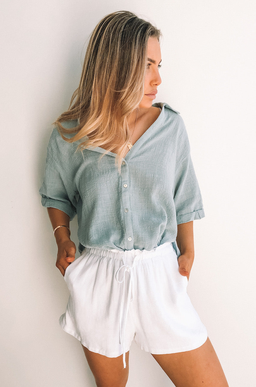 Fraise Top Faded Teal | Women's Relaxed Linen Blouse