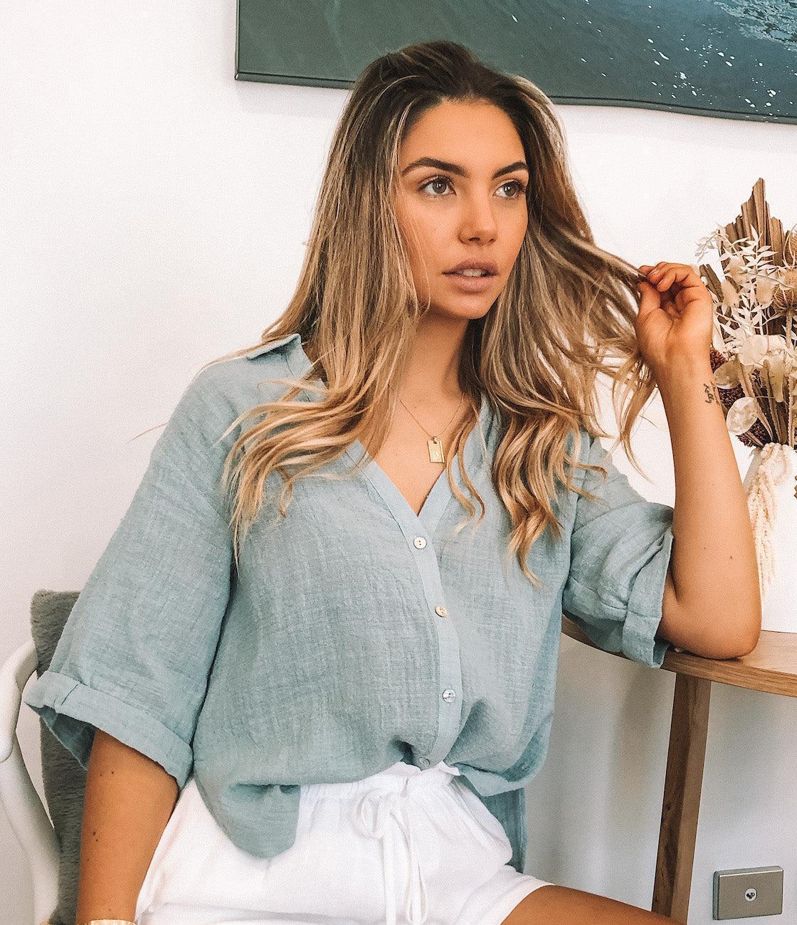 Fraise Top Faded Teal | Women's Relaxed Linen Blouse