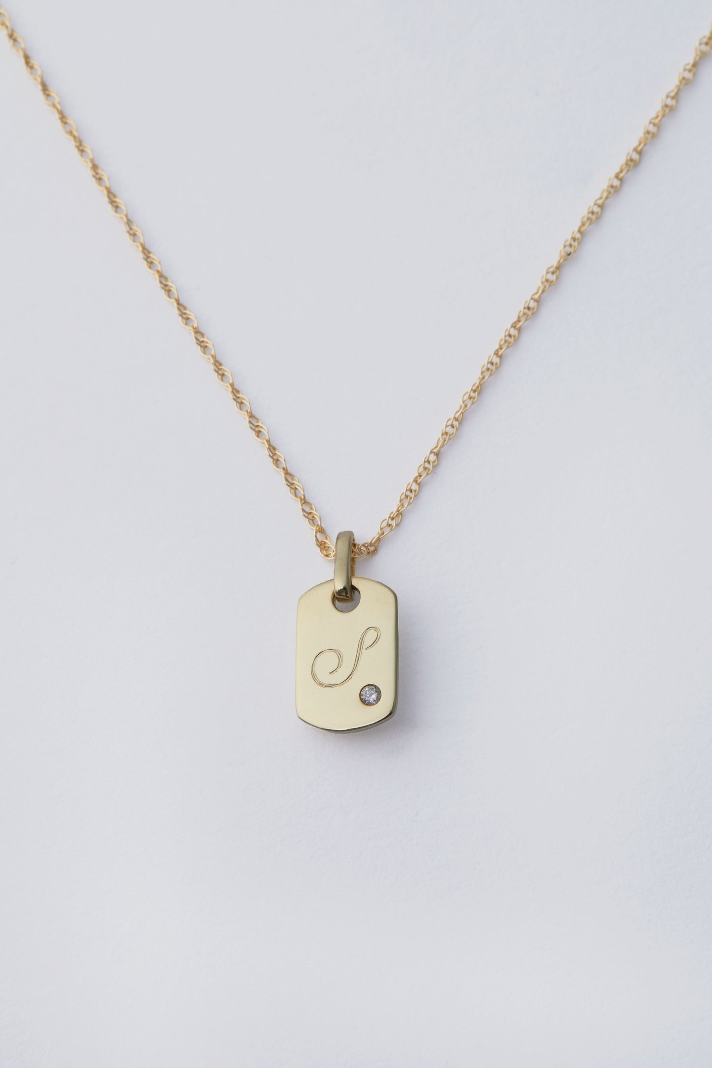 14k Gold Diamond Dog Tag Charm