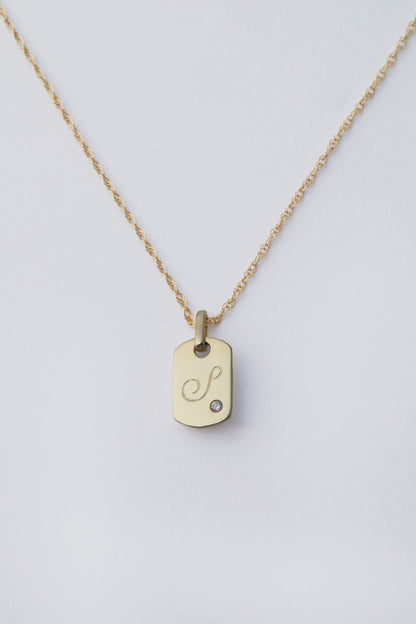 14k Gold Diamond Dog Tag Charm