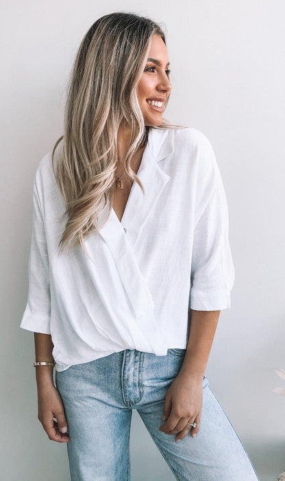 Plato Top White | Women's Relaxed Linen Blouse
