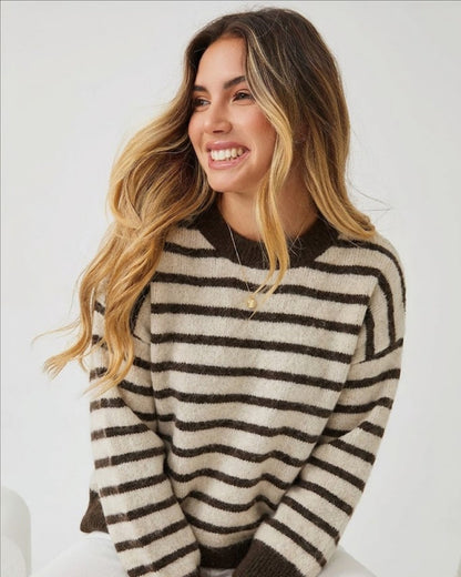 Pollock Knit - Choc Stripe | Women's Striped Knit Jumper