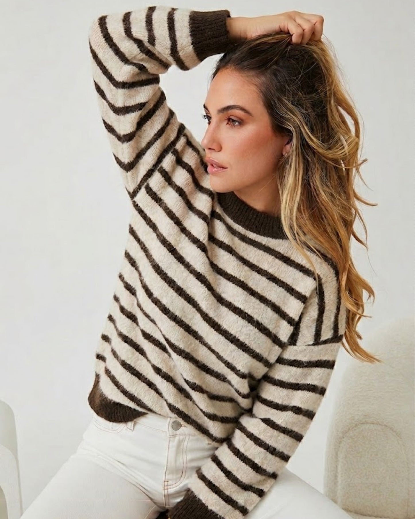 Pollock Knit - Choc Stripe | Women's Striped Knit Jumper