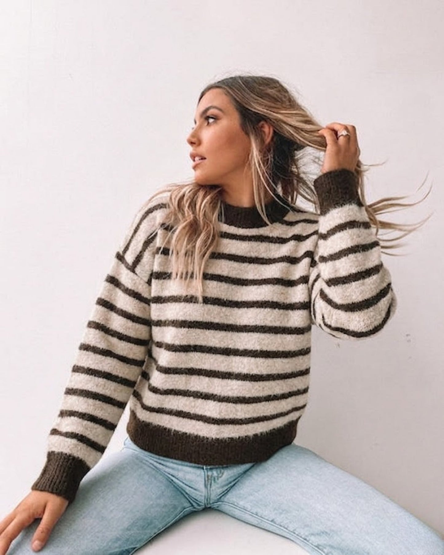 Pollock Knit - Choc Stripe | Women's Striped Knit Jumper