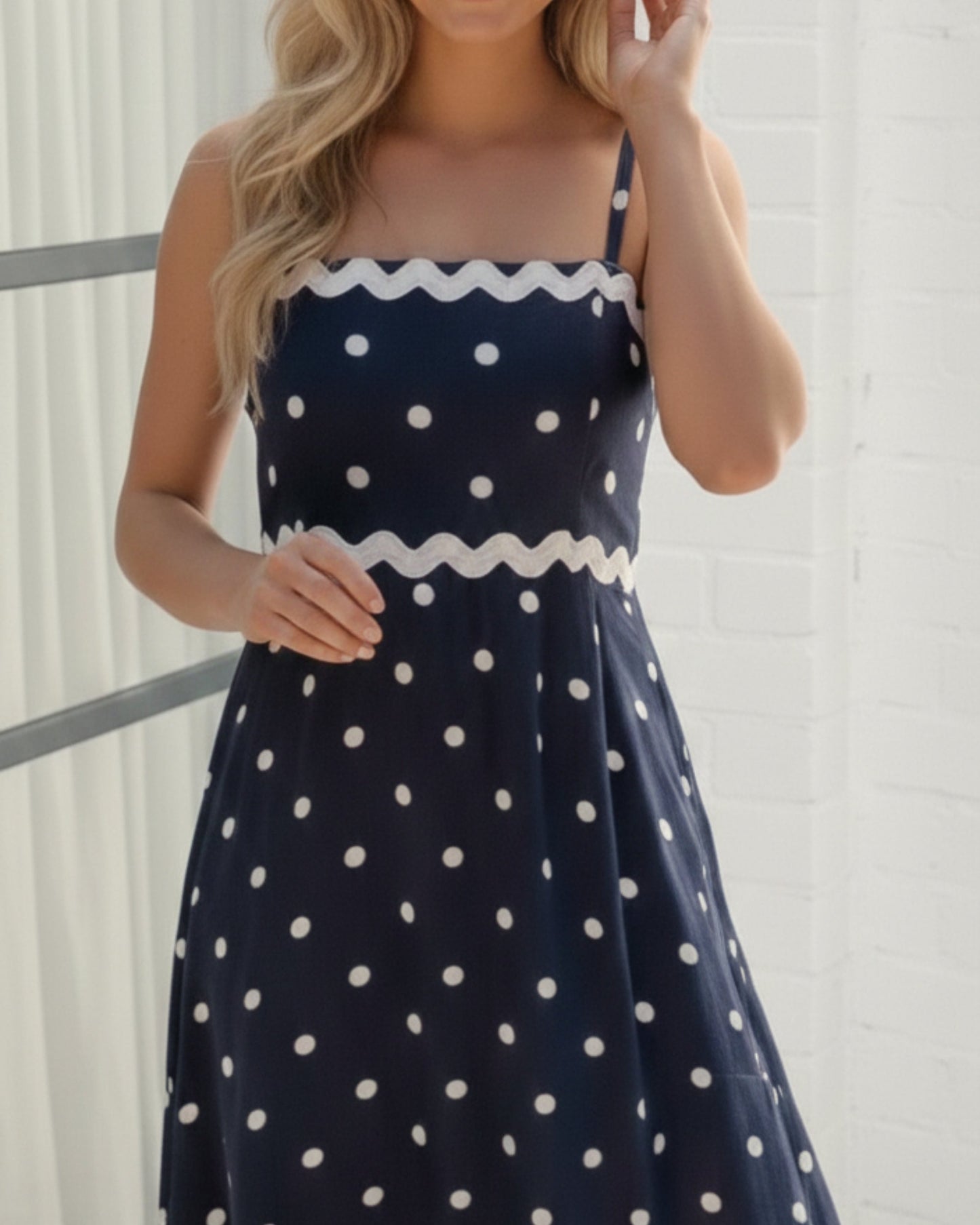 Priah Navy Spot Dress | Women's Polka Dot Midi Dress