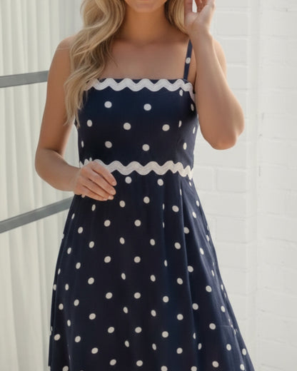 Priah Navy Spot Dress | Women's Polka Dot Midi Dress