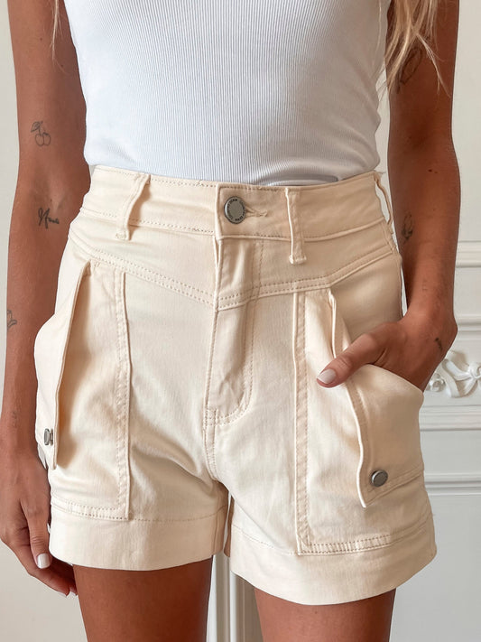 Priella Cream Shorts | Women's High Waisted Shorts