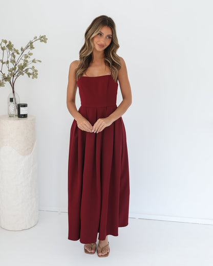 Quenara Wine Dress | Women's Halter Maxi Dress