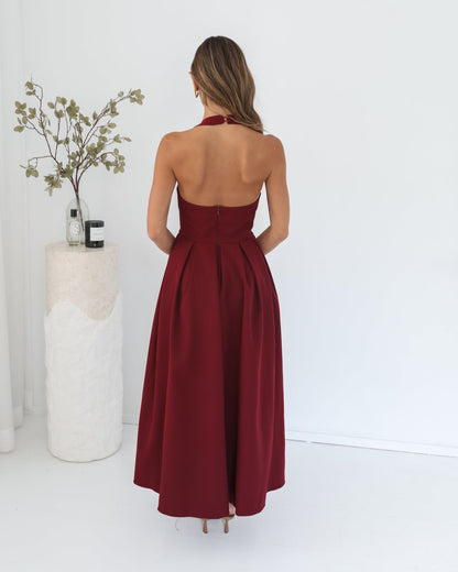 Quenara Wine Dress | Women's Halter Maxi Dress