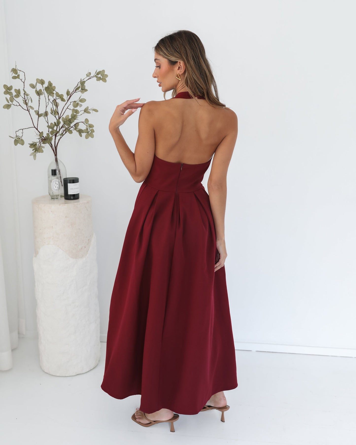 Quenara Wine Dress | Women's Halter Maxi Dress