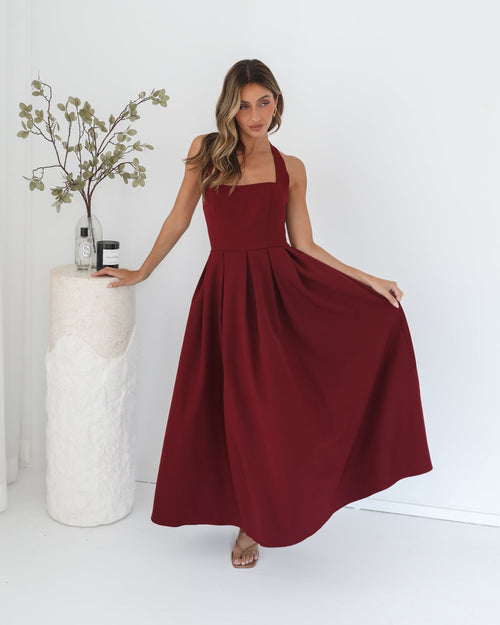 Quenara Wine Dress | Women's Halter Maxi Dress