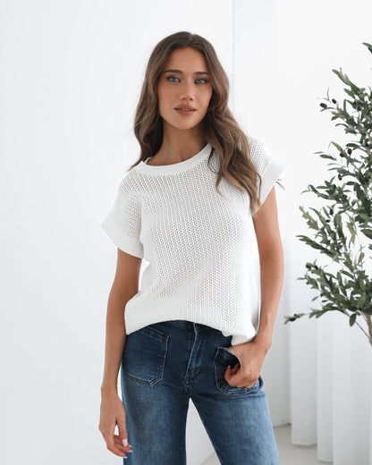 Raya White Top | Women's Knit Top