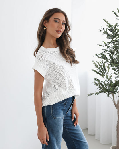 Raya White Top | Women's Knit Top