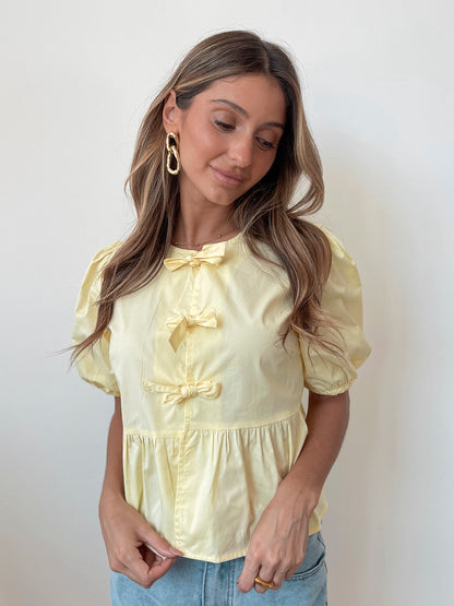 Rayanna Yellow Top | Women's Cotton Puff Sleeve Peplum Top