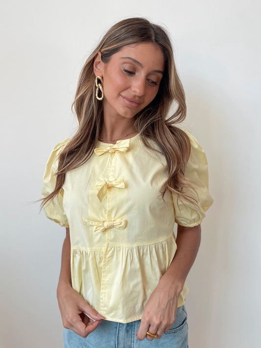 Rayanna Yellow Top | Women's Cotton Puff Sleeve Peplum Top