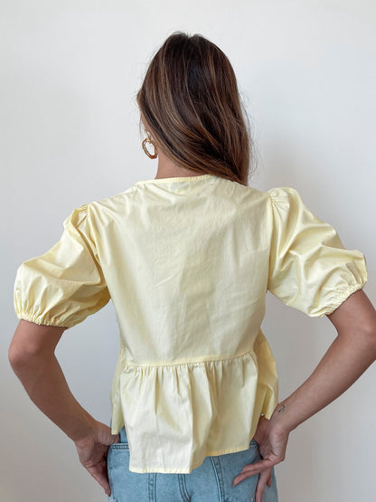Rayanna Yellow Top | Women's Cotton Puff Sleeve Peplum Top