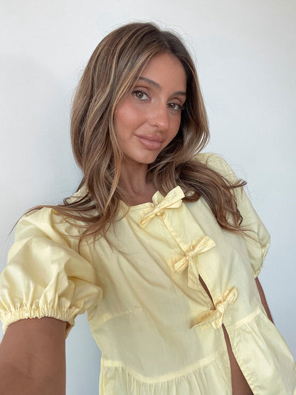 Rayanna Yellow Top | Women's Cotton Puff Sleeve Peplum Top