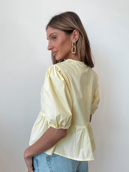 Rayanna Yellow Top | Women's Cotton Puff Sleeve Peplum Top