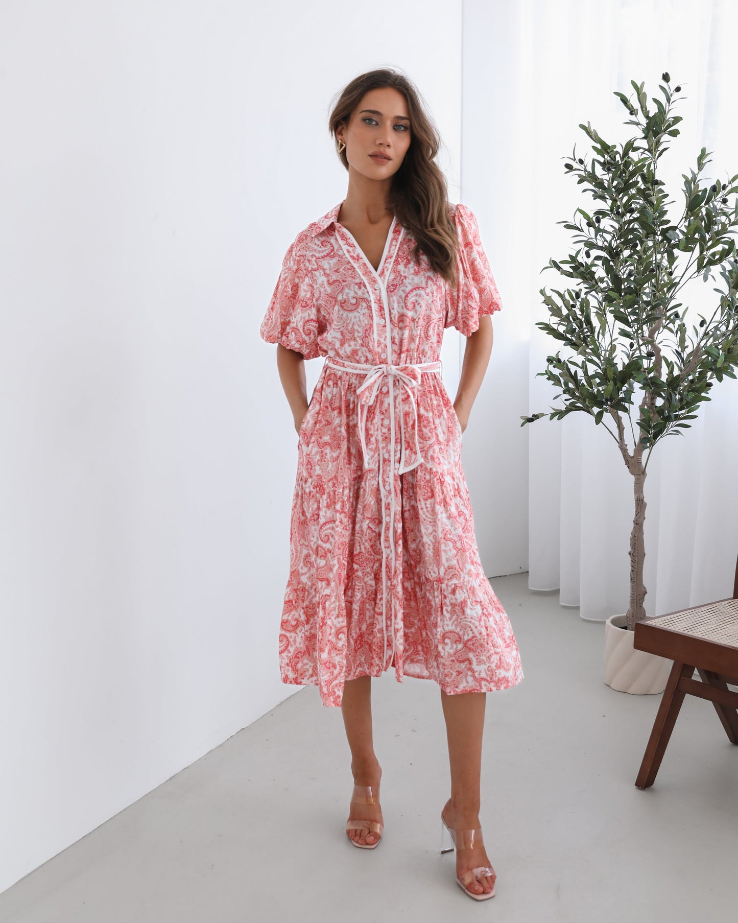 Reign Pink Print Dress | Women's Paisley Midi Dress