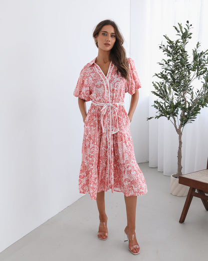 Reign Pink Print Dress | Women's Paisley Midi Dress