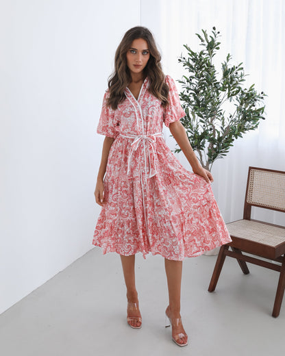 Reign Pink Print Dress | Women's Paisley Midi Dress