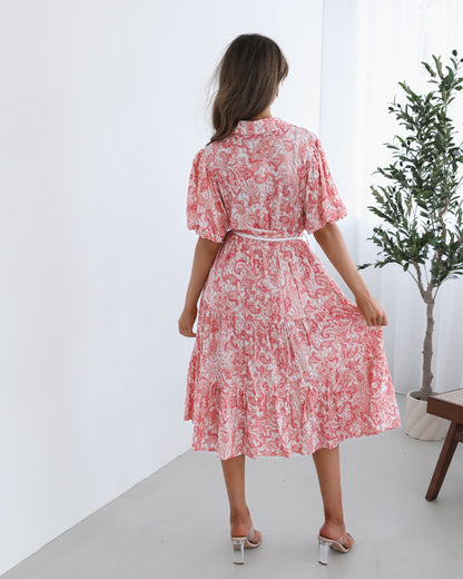 Reign Pink Print Dress | Women's Paisley Midi Dress